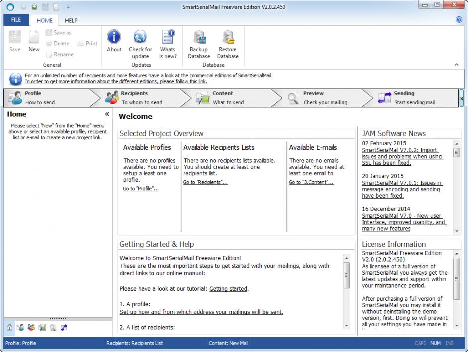 SmartSerialMail Freeware main screen