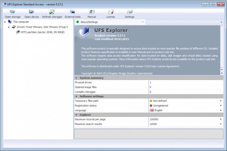 UFS Explorer Standard Access main screen