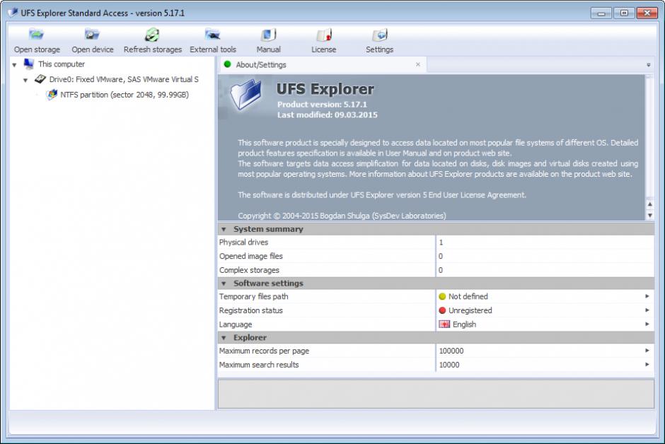 UFS Explorer Standard Access main screen