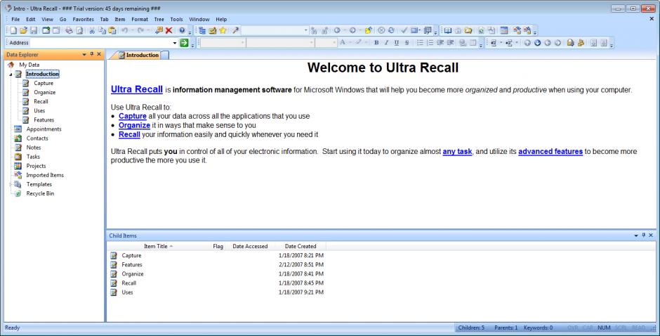 Ultra Recall main screen