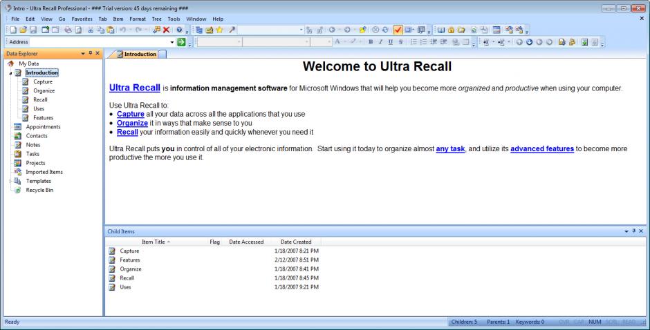 Ultra Recall Professional main screen