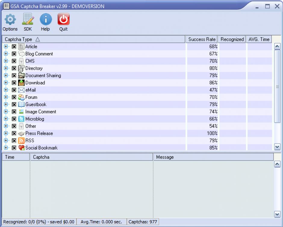 GSA Captcha Breaker main screen