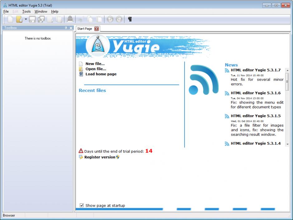 HTML editor Yugie main screen