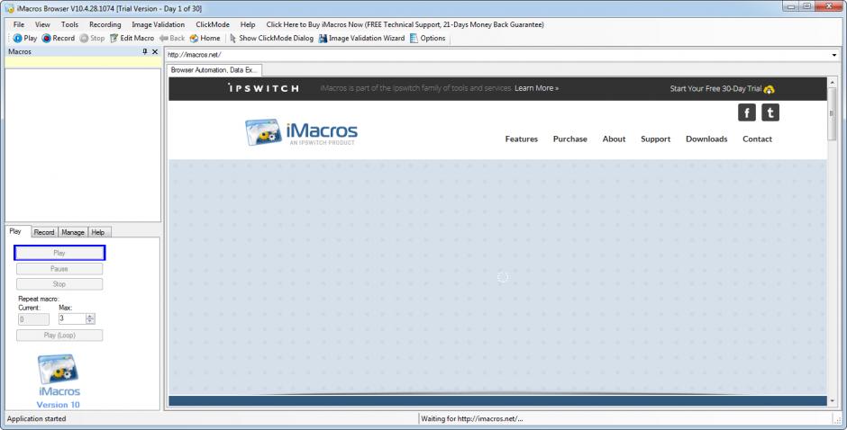 iMacros main screen