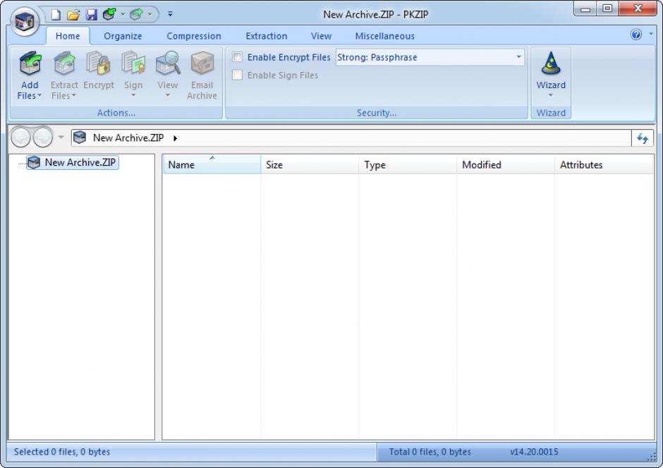 PKZIP for Windows main screen