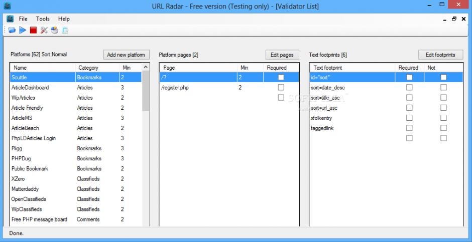 URL Radar - Validator main screen