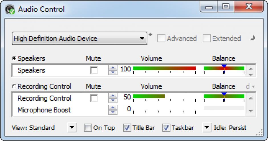 Audio Control main screen