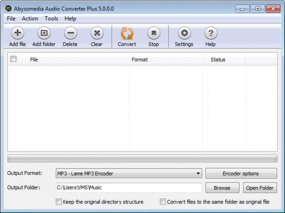 Audio Converter Plus main screen