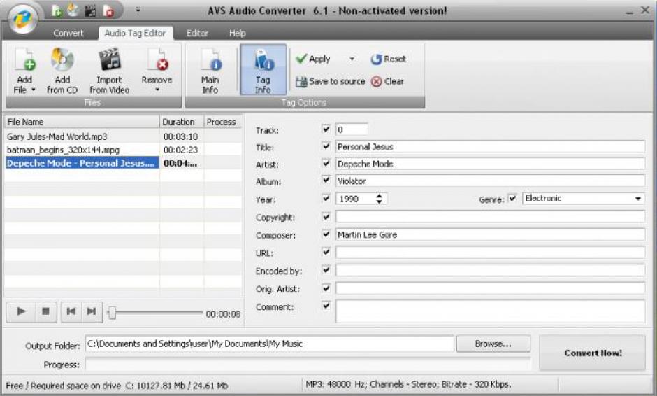 AVS Audio Converter main screen