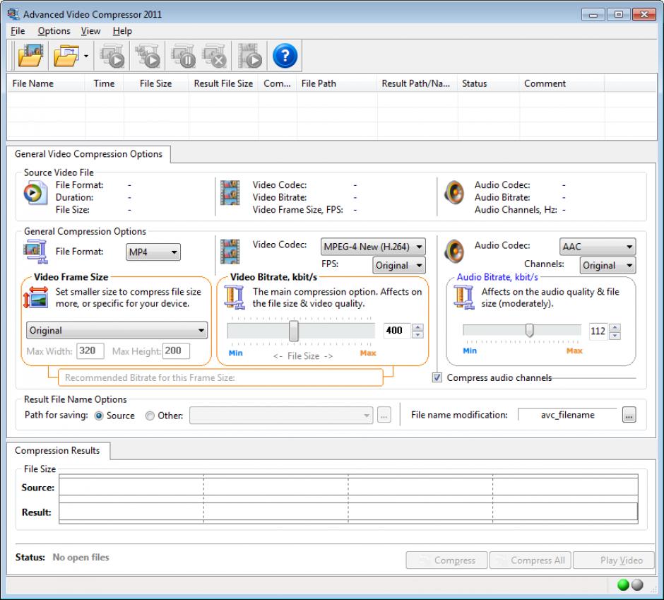 Advanced Video Compressor main screen