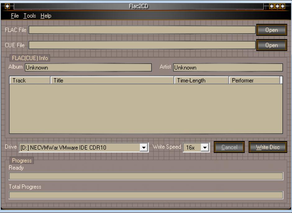 Flac2CD main screen