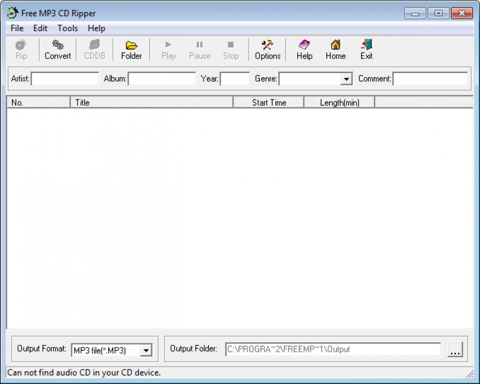 Free MP3 CD Ripper main screen