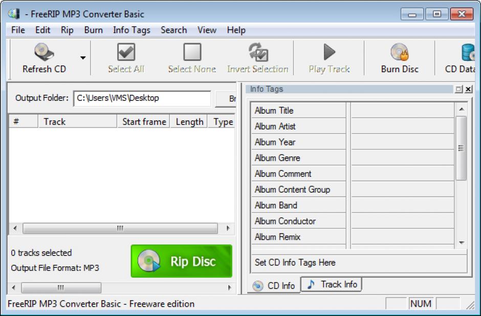FreeRIP MP3 Converter main screen
