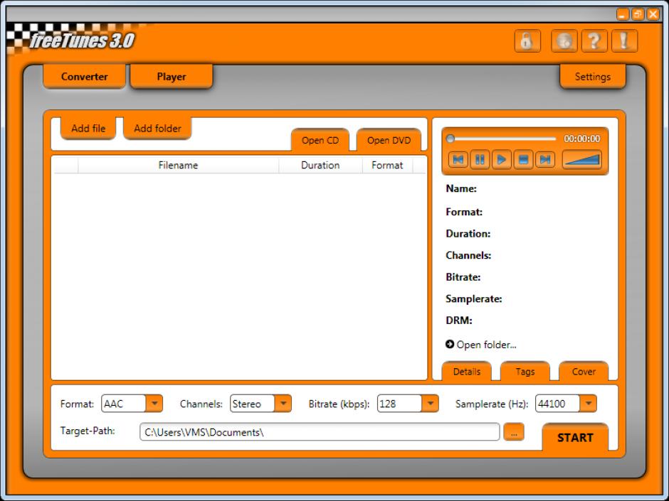 freeTunes main screen