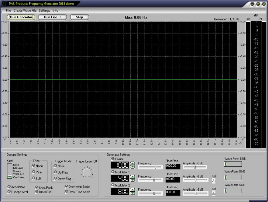 FREQUENCY GENERATOR main screen