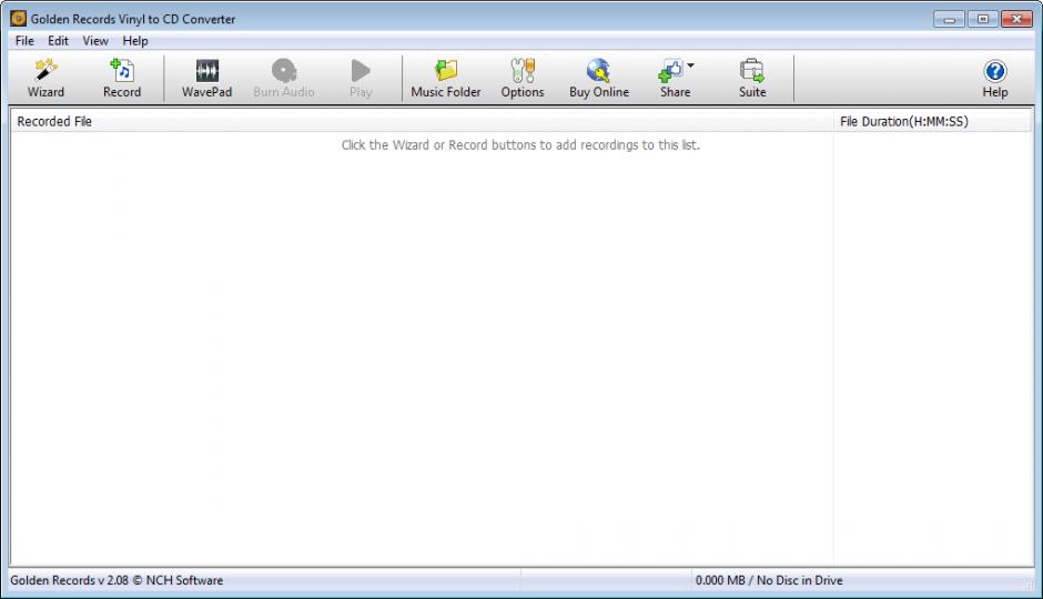 Golden Records Vinyl to CD Converter main screen