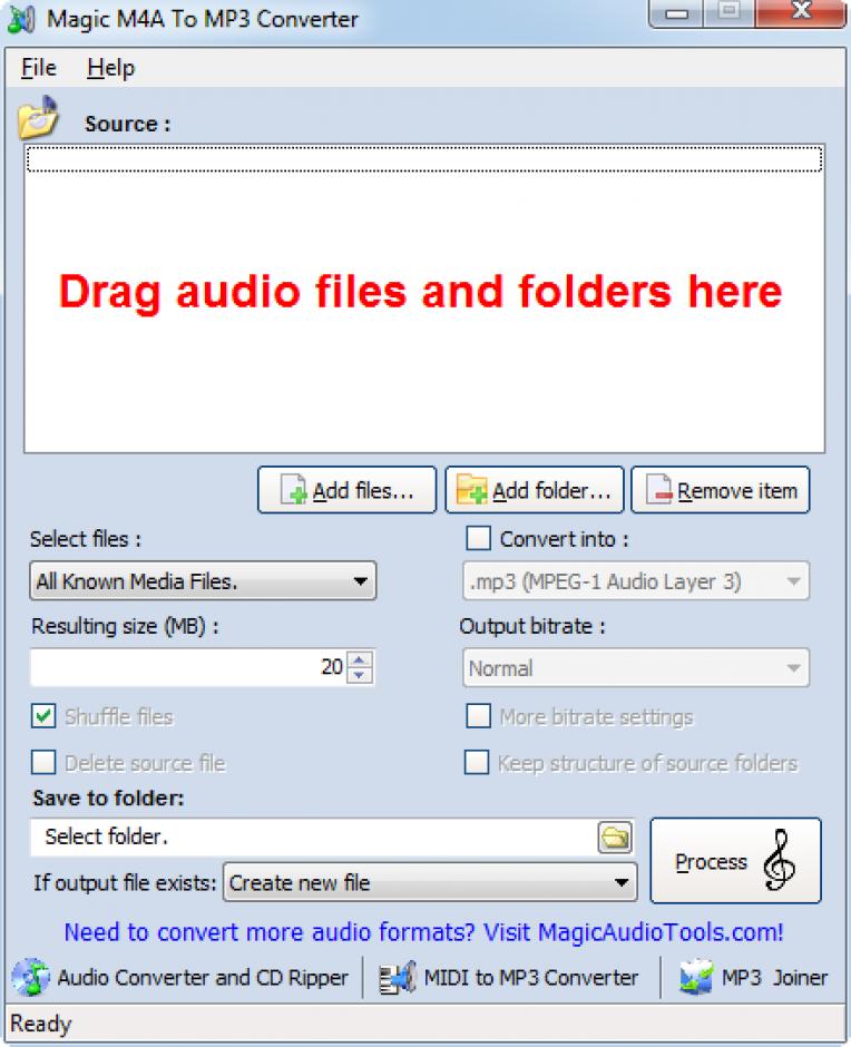 Magic M4A To MP3 Converter main screen