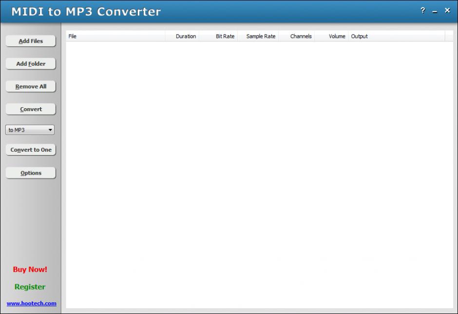 MIDI to MP3 Converter main screen