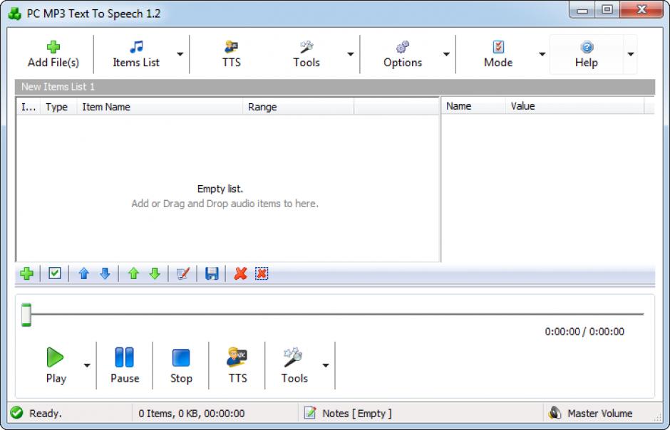 PC MP3 Text To Speech main screen