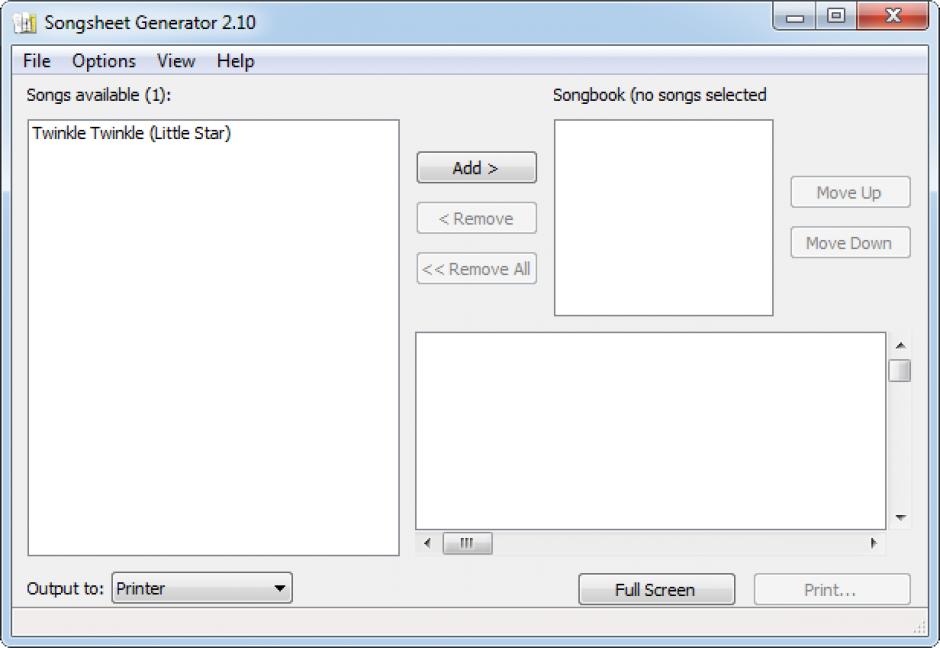 Songsheet Generator main screen