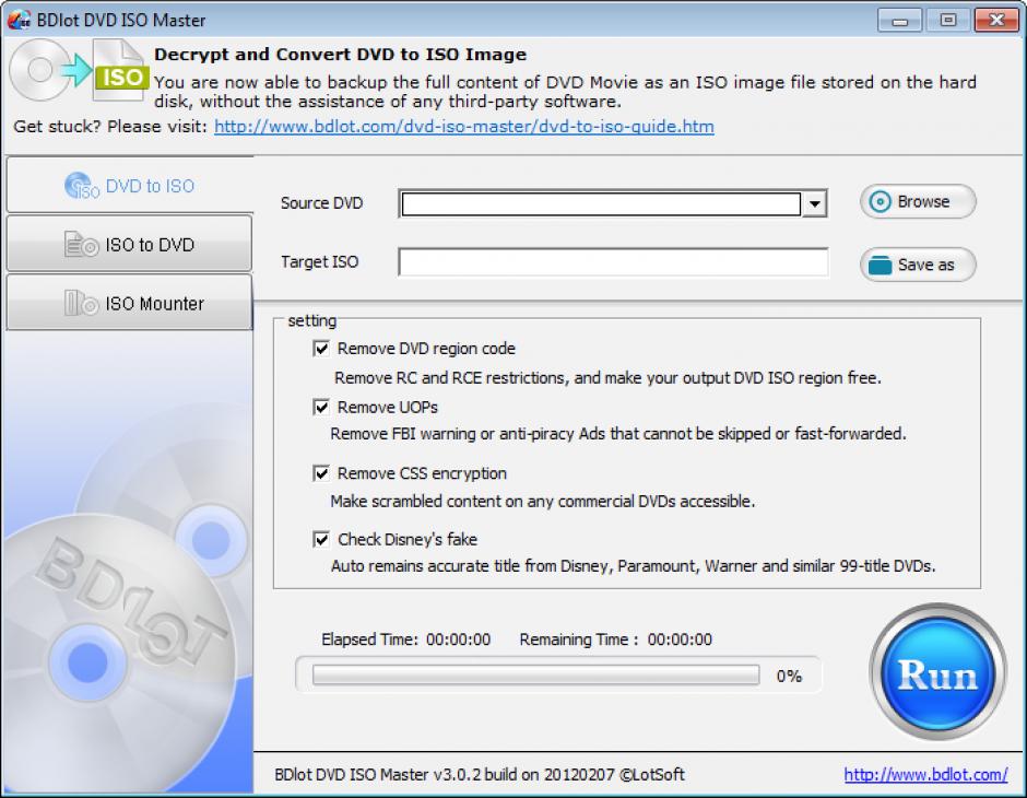 BDlot DVD ISO Master main screen