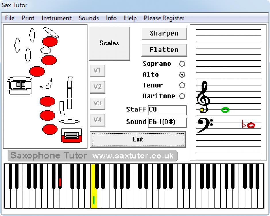 Sax Tutor main screen