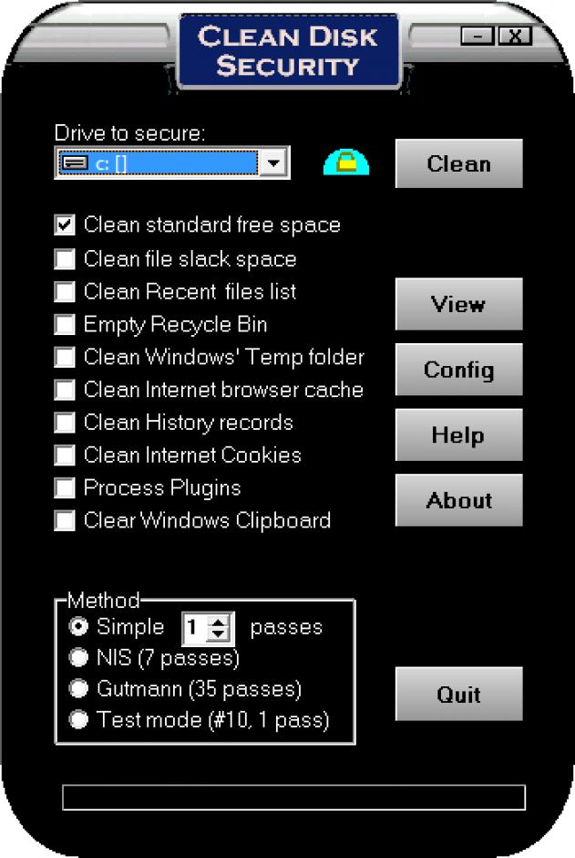 Clean Disk Security main screen