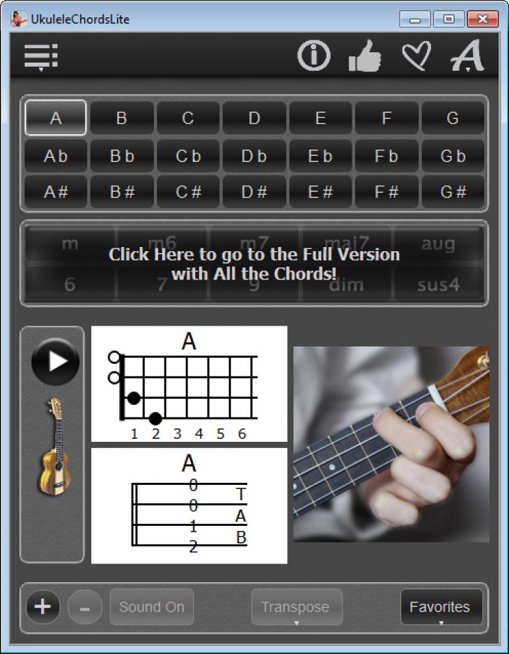 Ukulele Chords Lite main screen