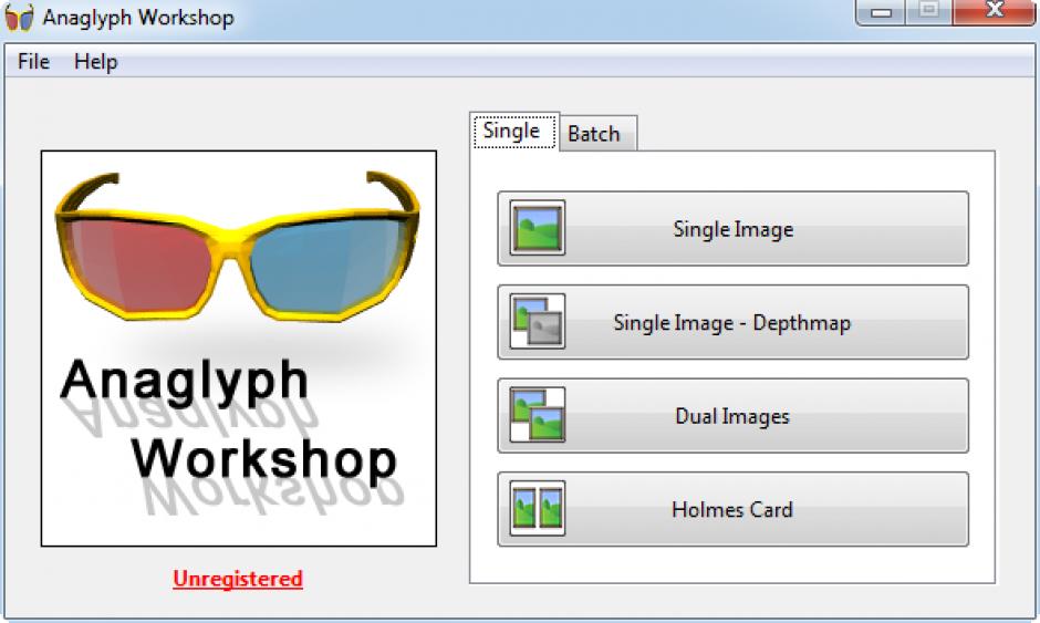 Anaglyph Workshop main screen