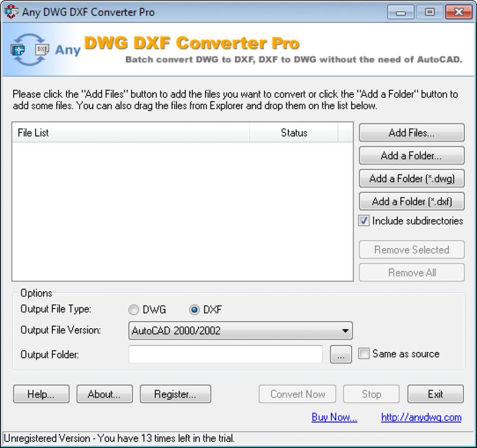 Any DWG DXF Converter Pro main screen