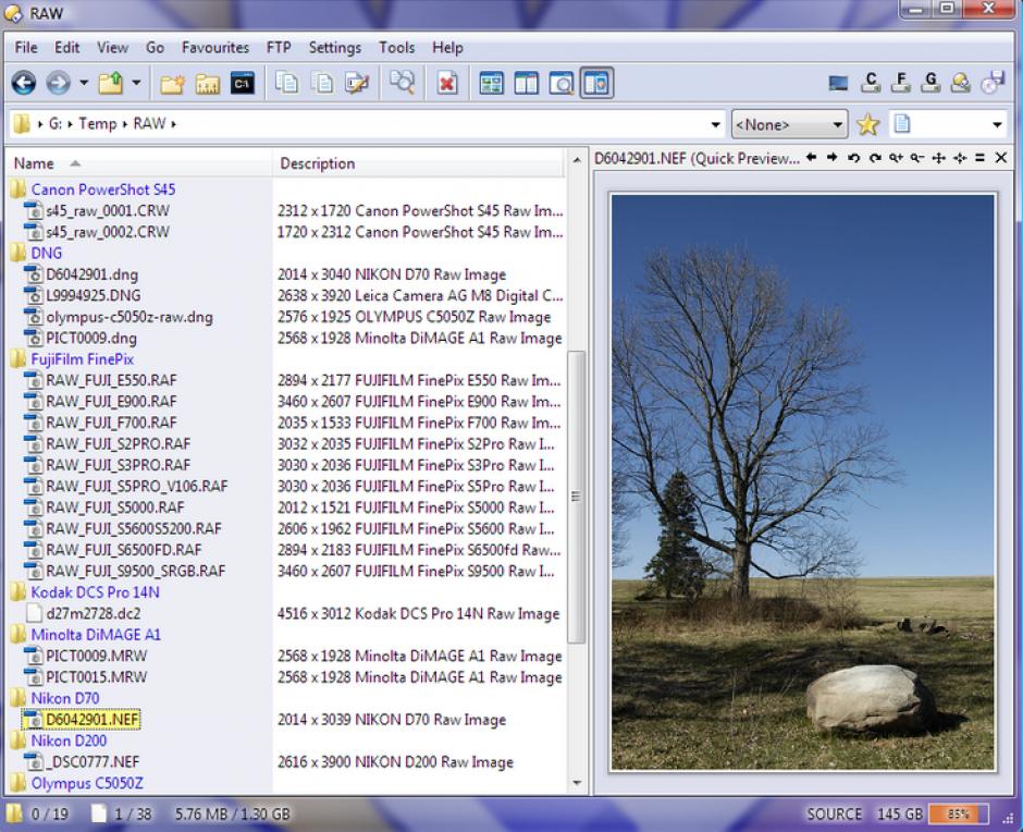 Canon RAW Codec main screen