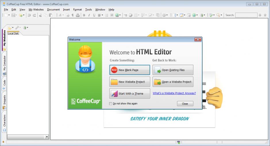 CoffeeCup Free HTML Editor main screen