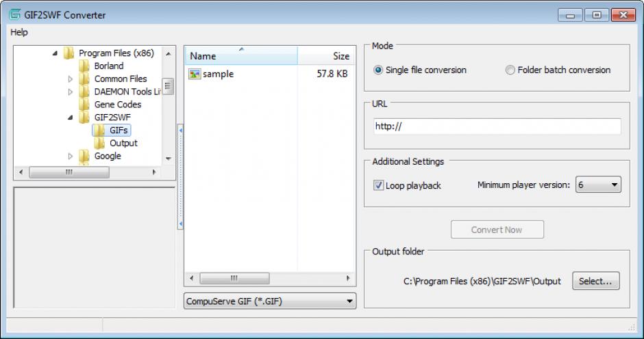 GIF2SWF Converter main screen