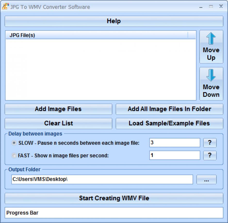 JPG To WMV Converter main screen