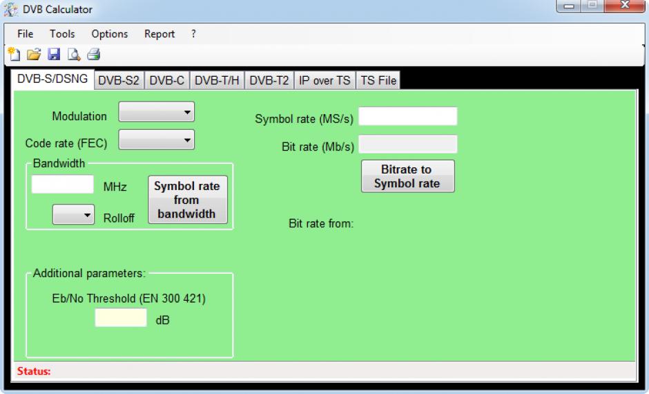 DVB Calculator main screen