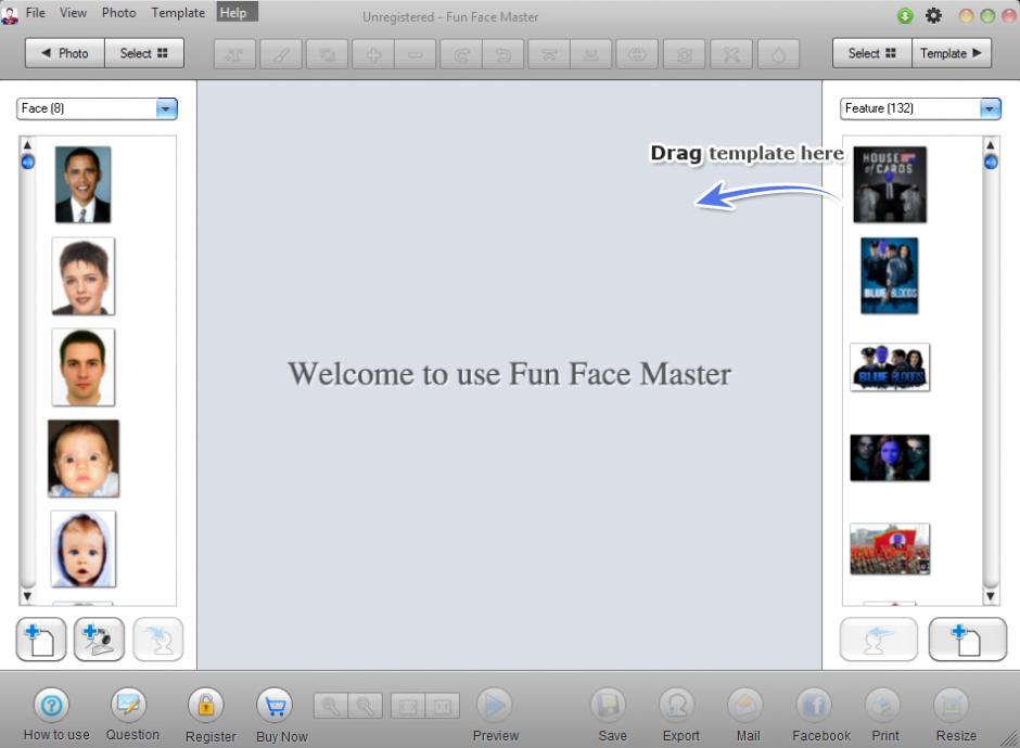 Fun Face Master main screen