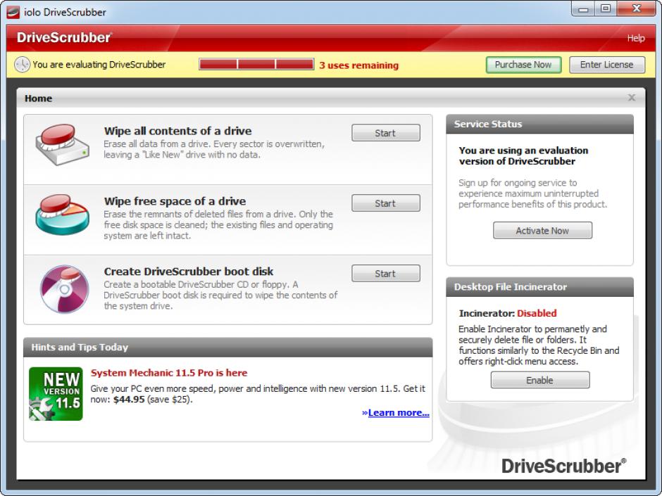 DriveScrubber main screen