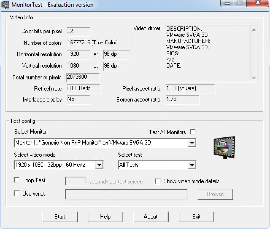 MonitorTest main screen