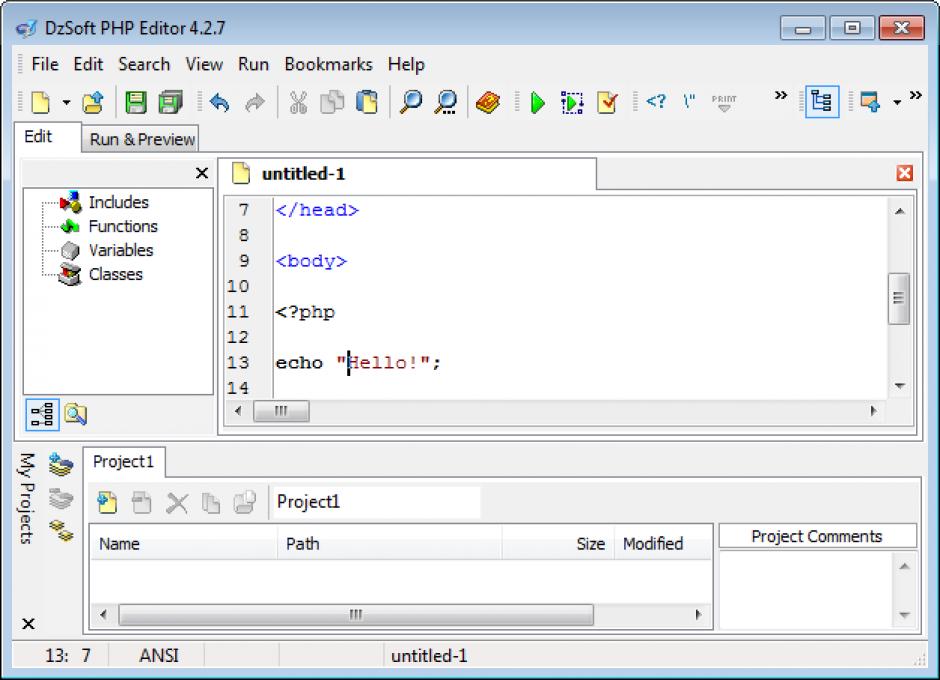 DzSoft PHP Editor main screen