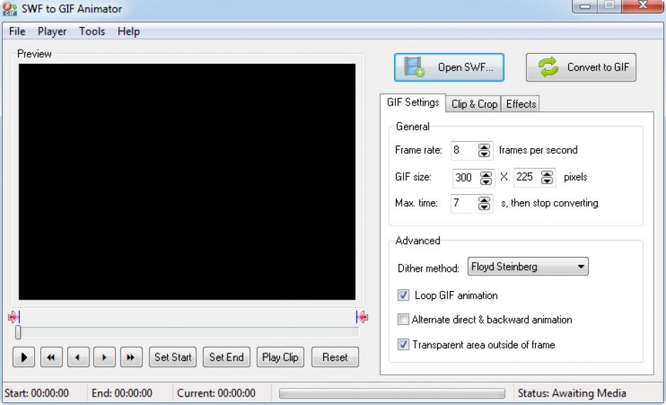 SWF to GIF Animator main screen