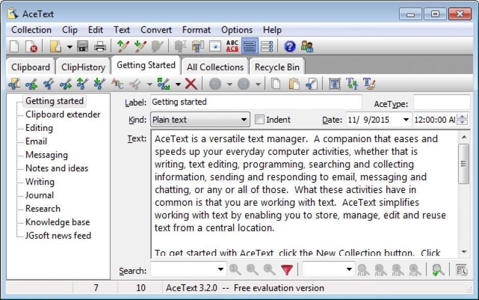 AceText main screen