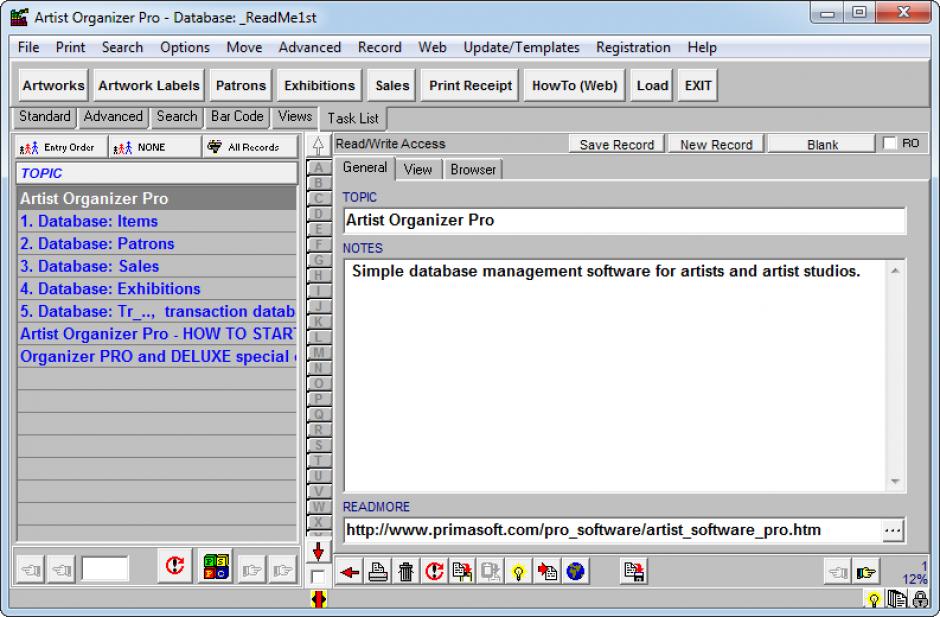 Artist Organizer Pro main screen