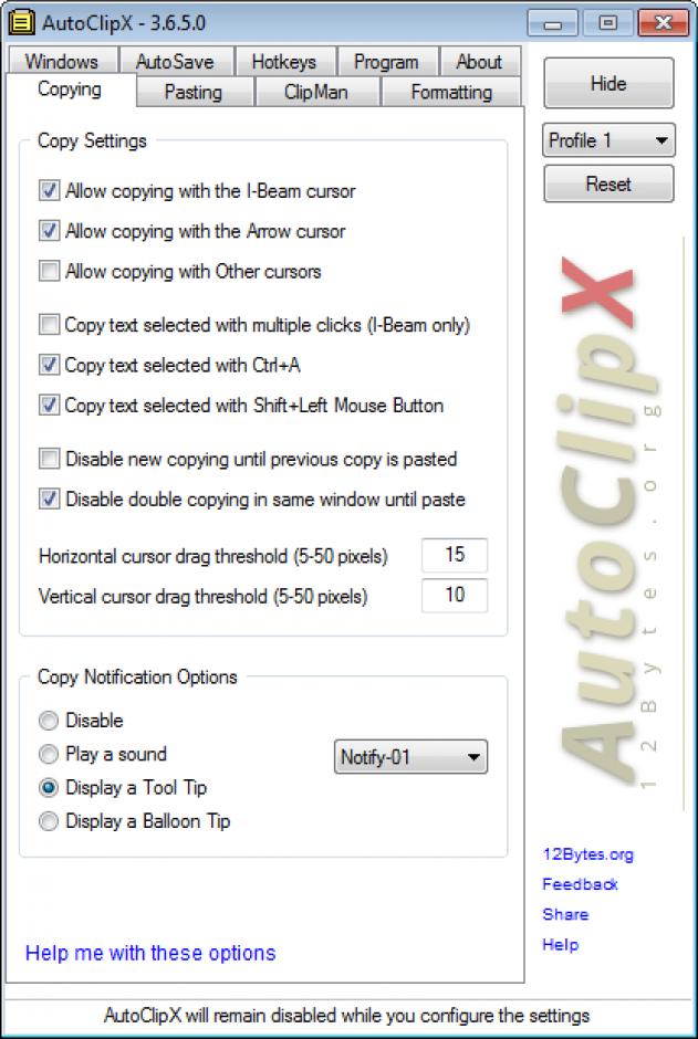 AutoClipX main screen