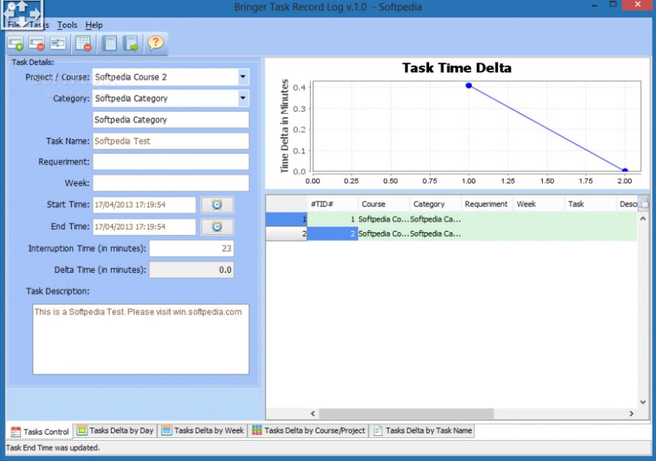 Bringer Task Record Log main screen