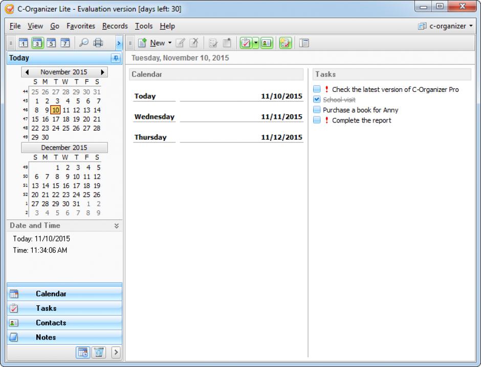 C-Organizer Lite main screen