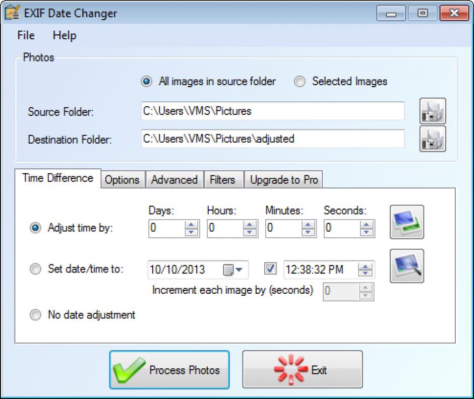 EXIF Date Changer main screen