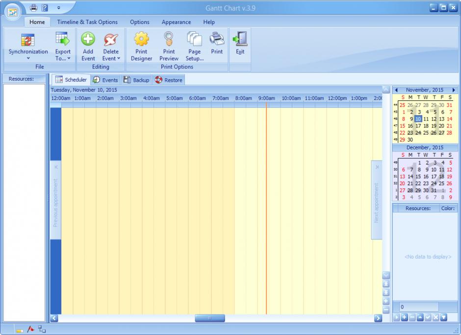 Gantt Chart main screen