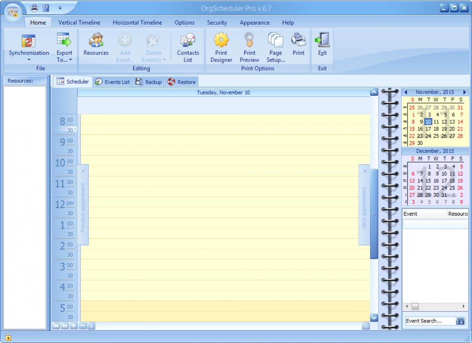 OrgScheduler Pro main screen
