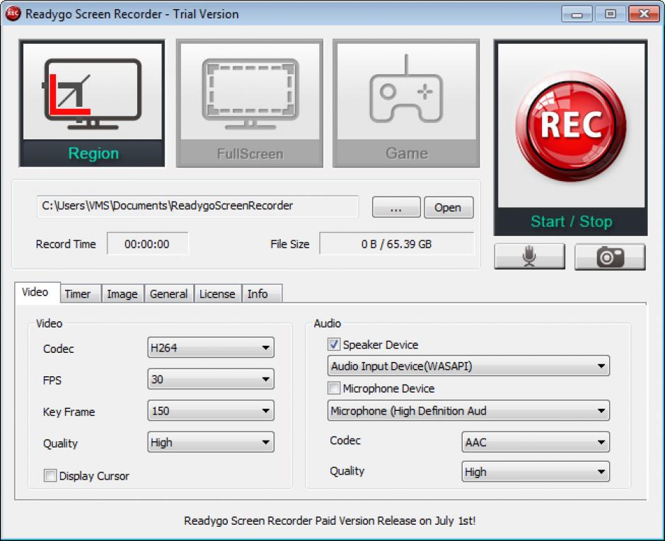 Readygo Screen Recorder main screen