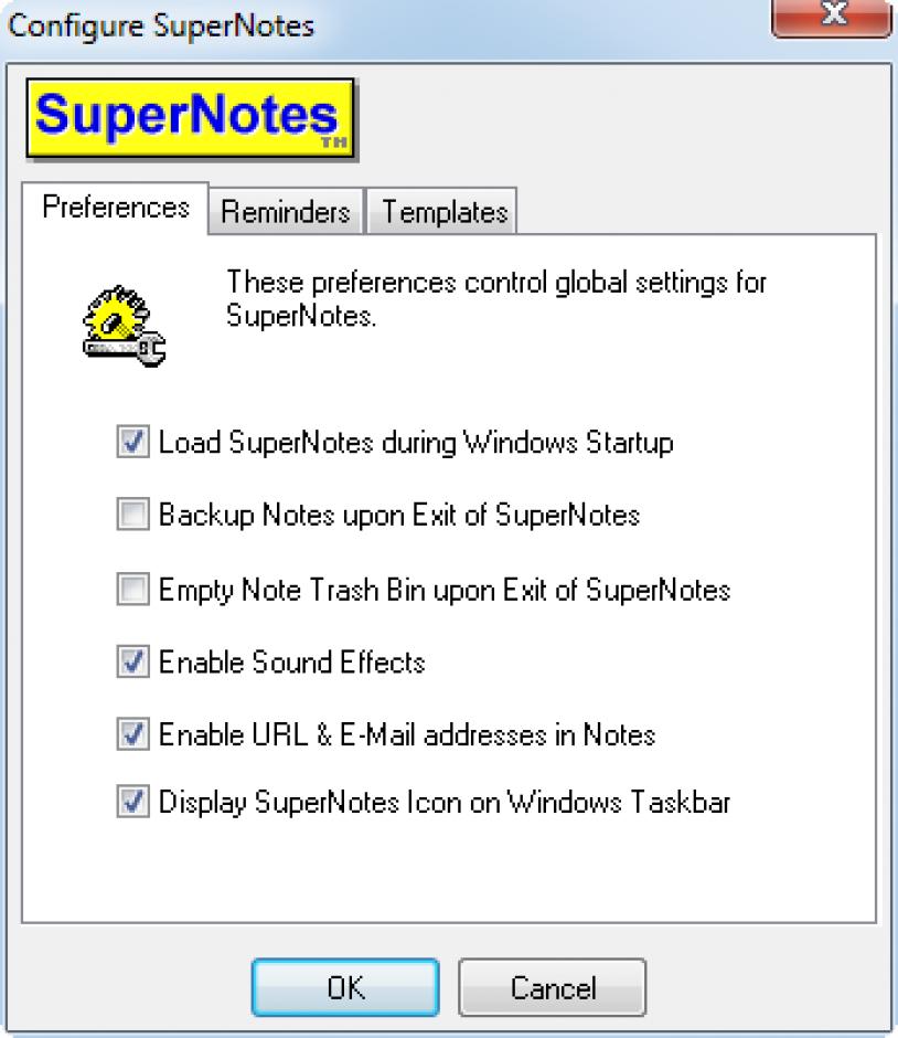 Supernotes main screen